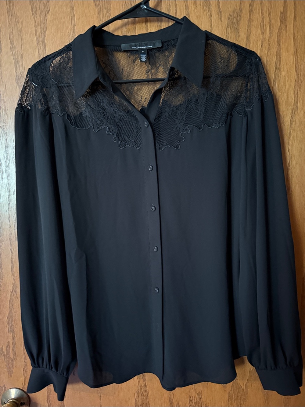 WHBM Black Lace Yoke Button-Down Shirt
